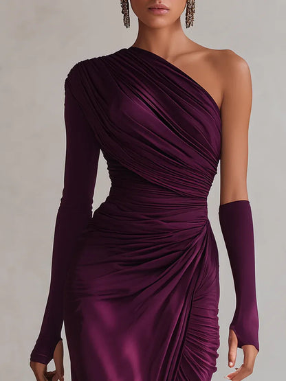 Vestido maxi violeta sexy de un solo hombro