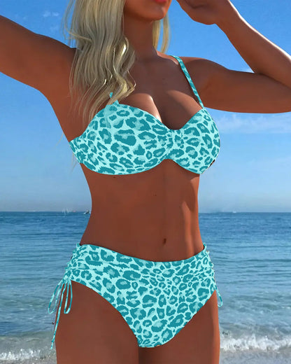 Conjunto de Bañador de Dos Piezas con Lazo y Estampado de Leopardo