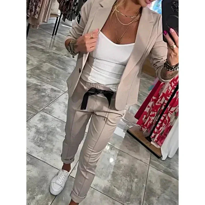Conjunto de dos piezas casual de un solo color para mujeres