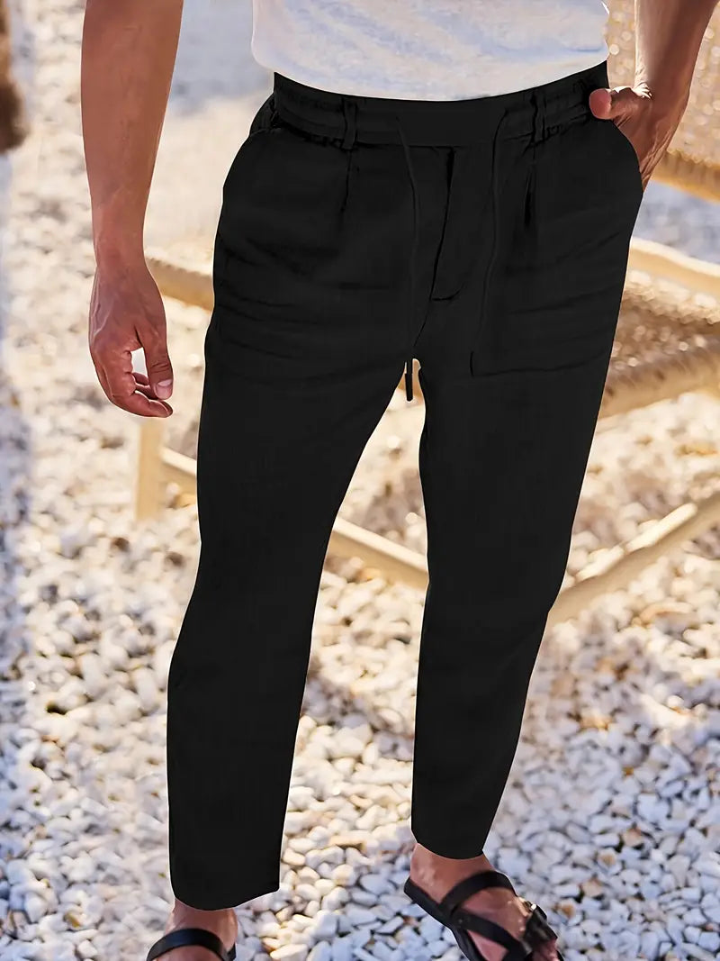 NICHOLS | PANTALONES LARGOS DE LINO CON CORDÓN