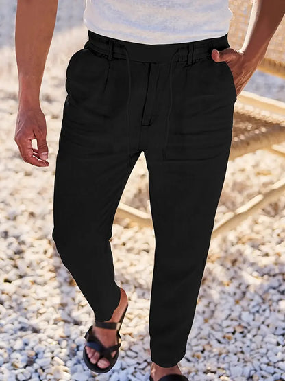NICHOLS | PANTALONES LARGOS DE LINO CON CORDÓN