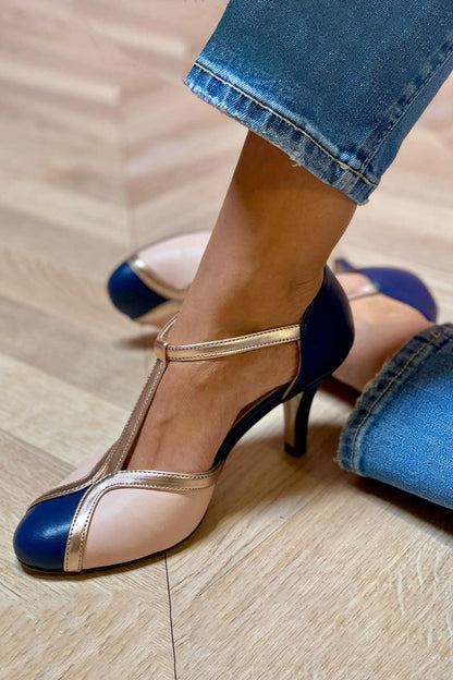 Tacones T-strap Coloridos y Cómodos con Punta Redonda