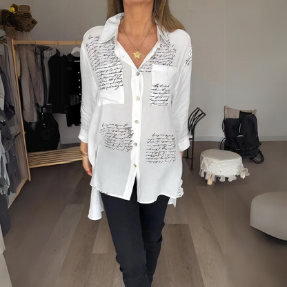 Zoey Camisa de Botones con Estampado Manuscrito