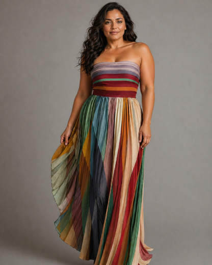 Sofía | Vestido Largo Plisado Multicolor Elegante para Mujer
