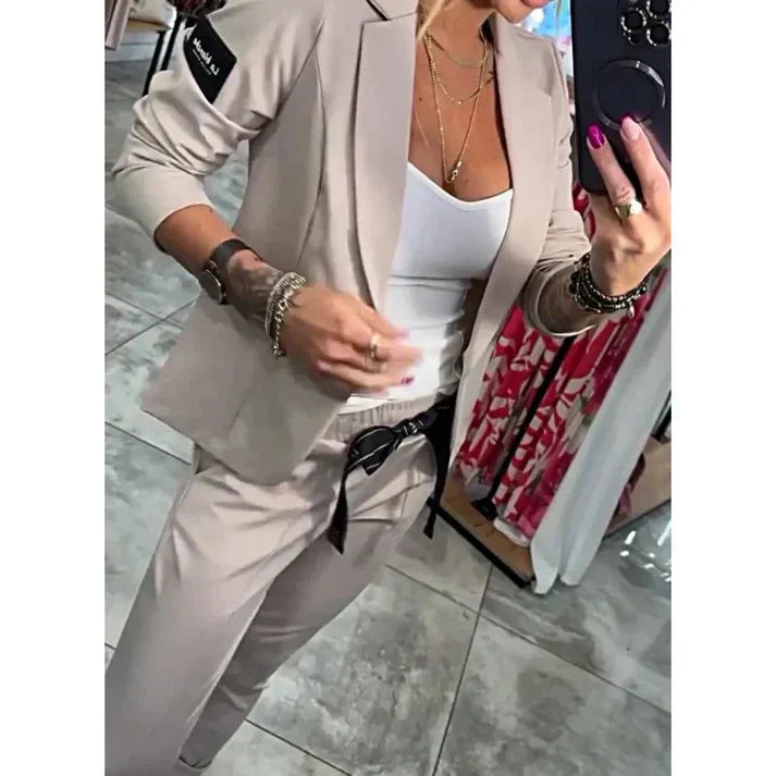 Conjunto de dos piezas casual de un solo color para mujeres