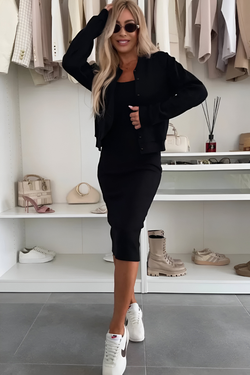 Elise | Vestido Midi Elegante y Cárdigan