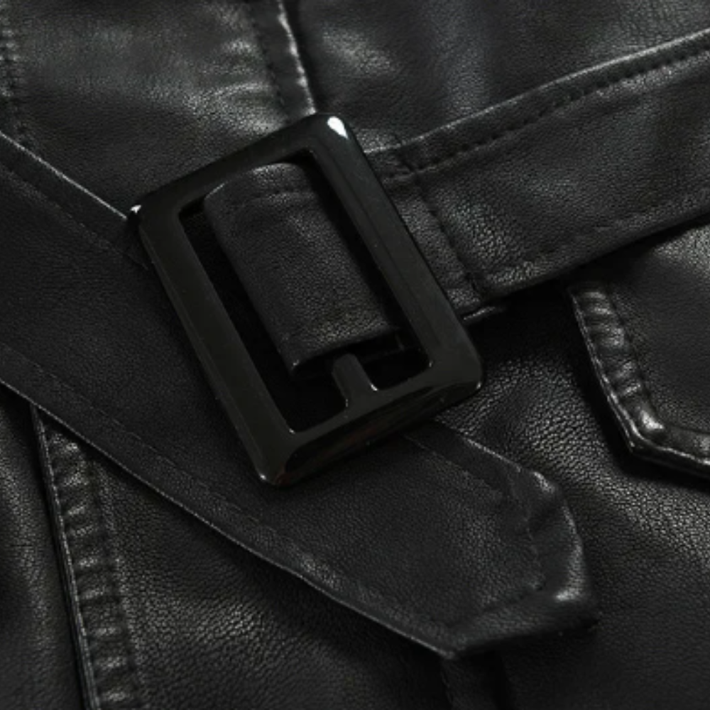 Rafael – Chaqueta de Cuero Biker Elegante y Larga