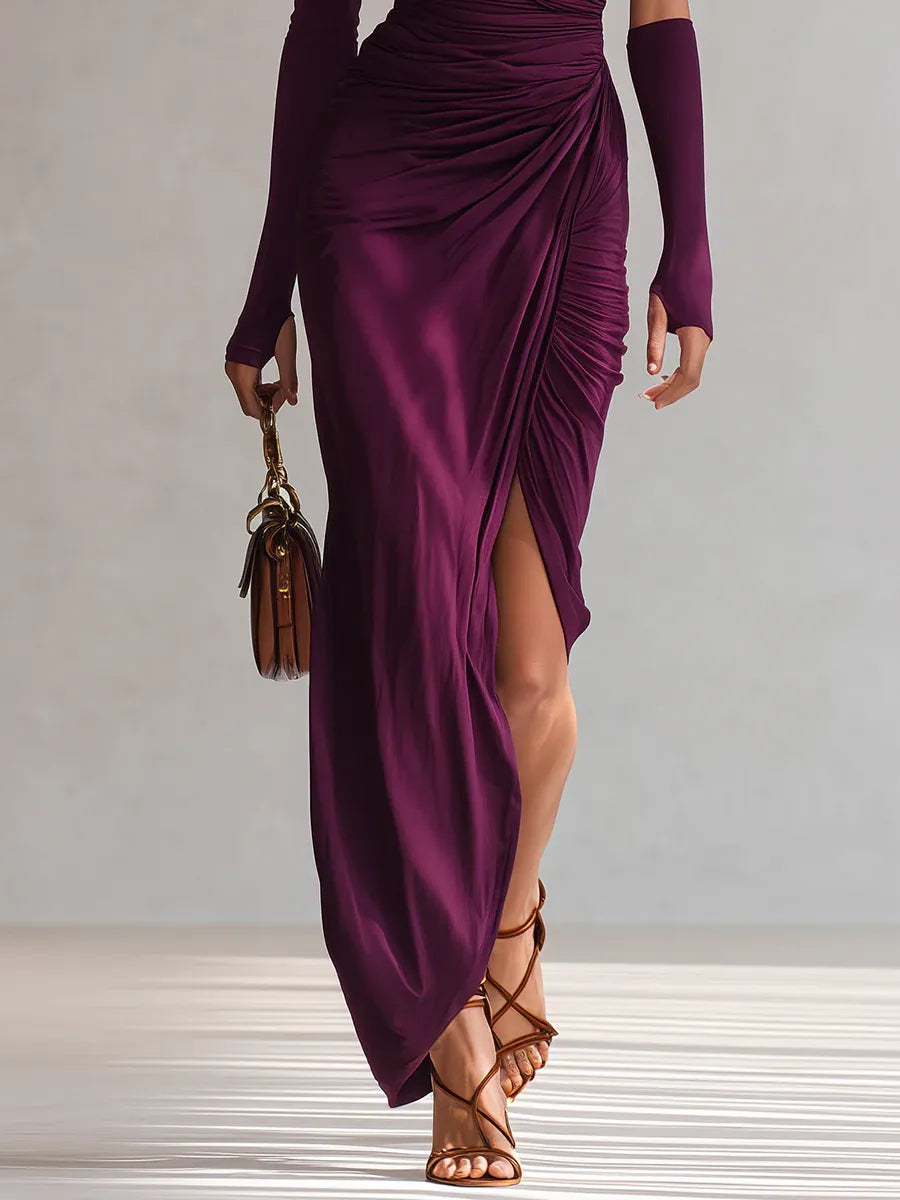 Vestido maxi violeta sexy de un solo hombro
