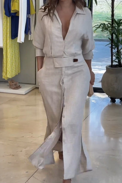 Adriana | Vestido Maxi de Algodón y Lino