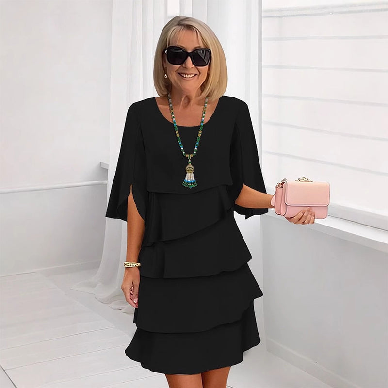 Camila | Vestido Elegante de Capas con Mangas Abullonadas
