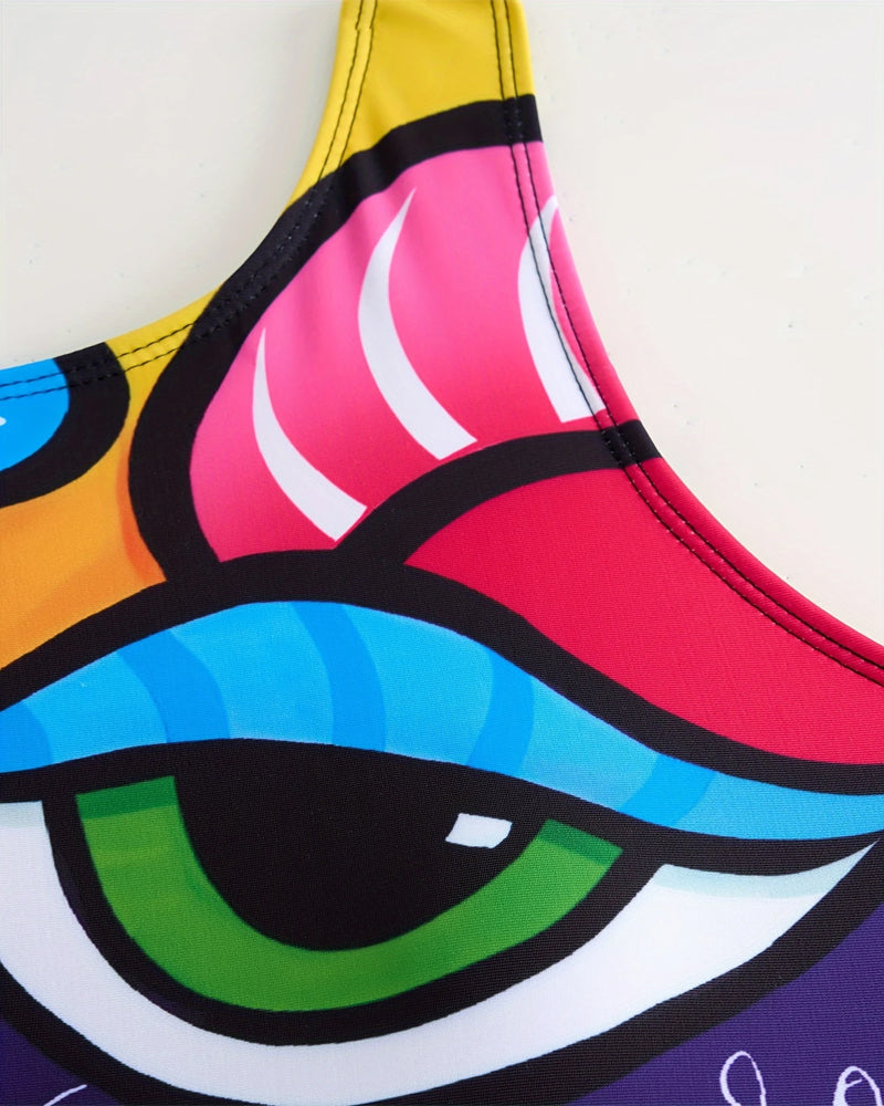 Elegante Maillot de Baño Sin Mangas Estampado de Una Pieza