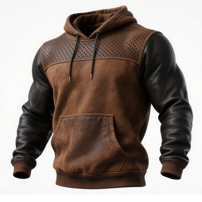 Sudadera de Cuero Marrón con Elegantes Detalles Perforados