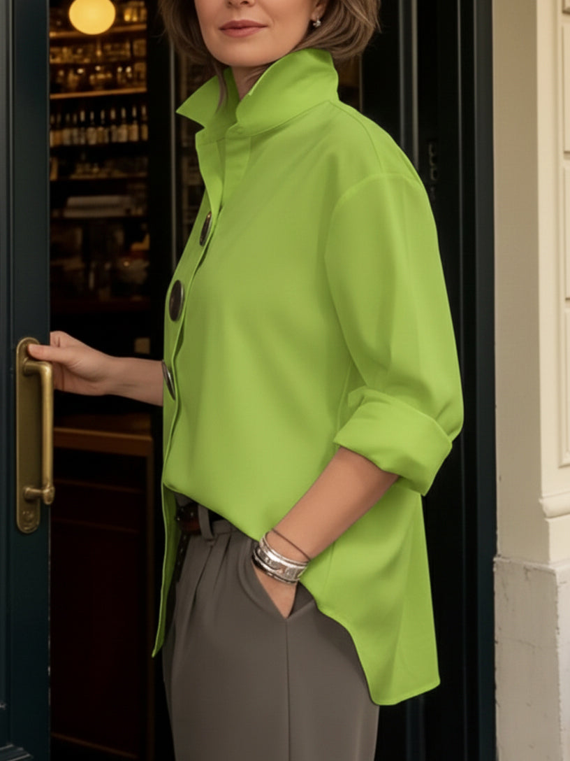 Blusa de Lino de Algodón con Cuello Elegante y Botones de Metal