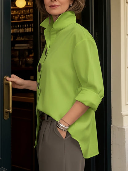 Blusa de Lino de Algodón con Cuello Elegante y Botones de Metal