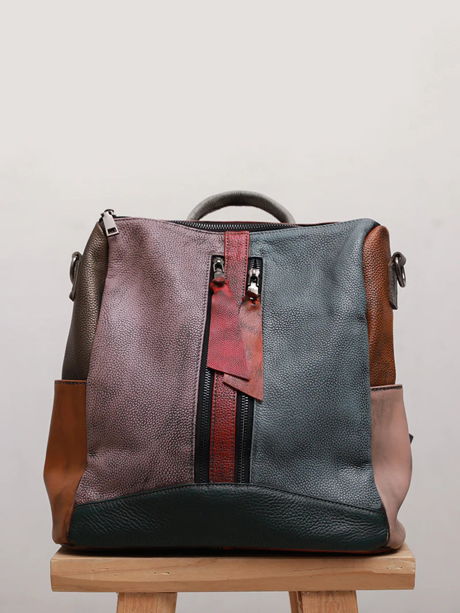 Gabriela | Mochila de Cuero Multicolor con Cremallera