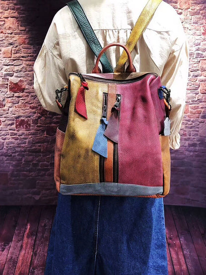 Gabriela | Mochila de Cuero Multicolor con Cremallera