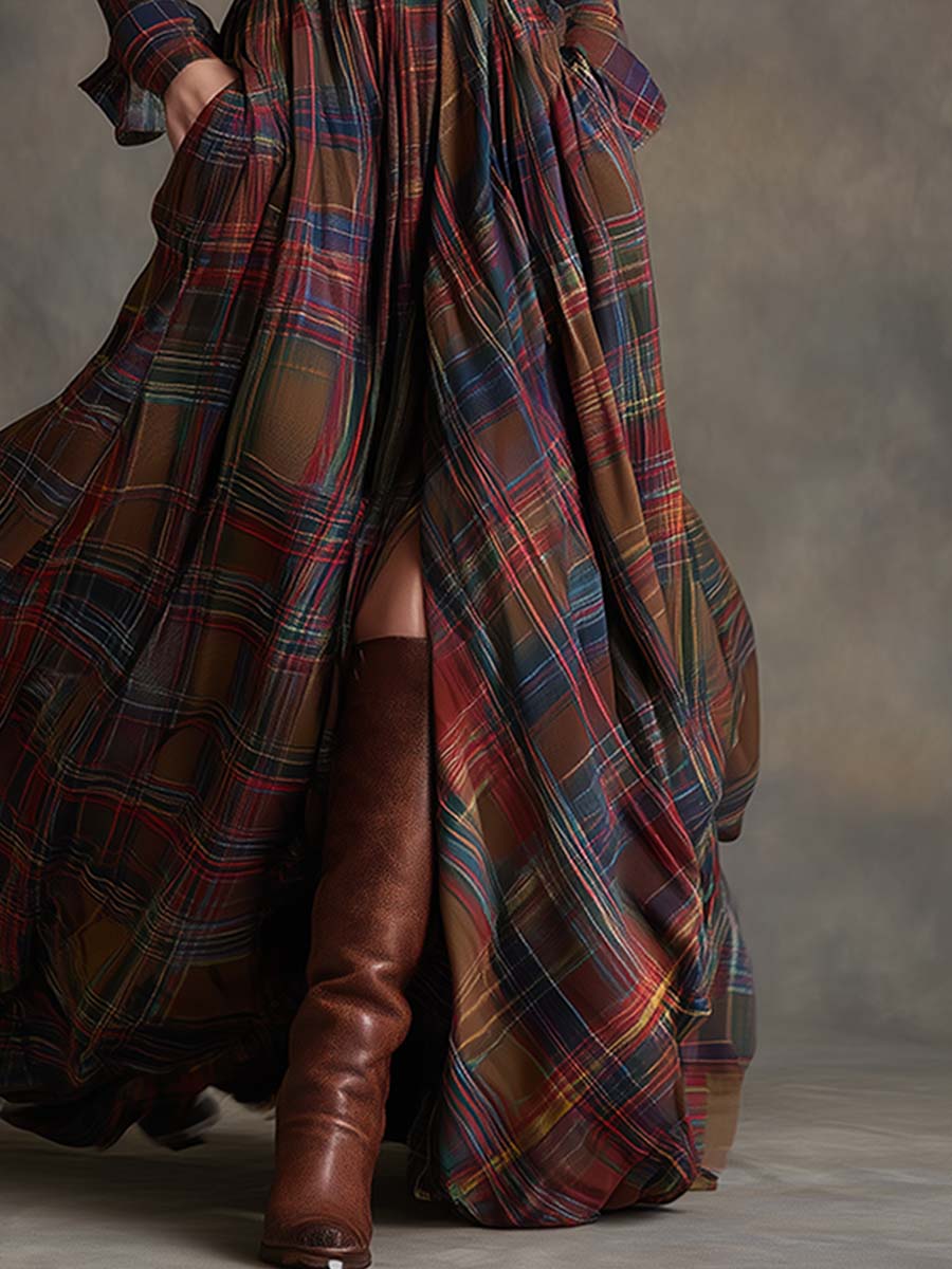 Giulietta - Vestido Camisa Maxi a Cuadros con Cintura