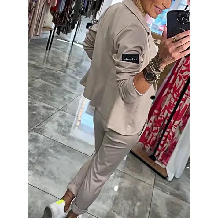 Conjunto de dos piezas casual de un solo color para mujeres