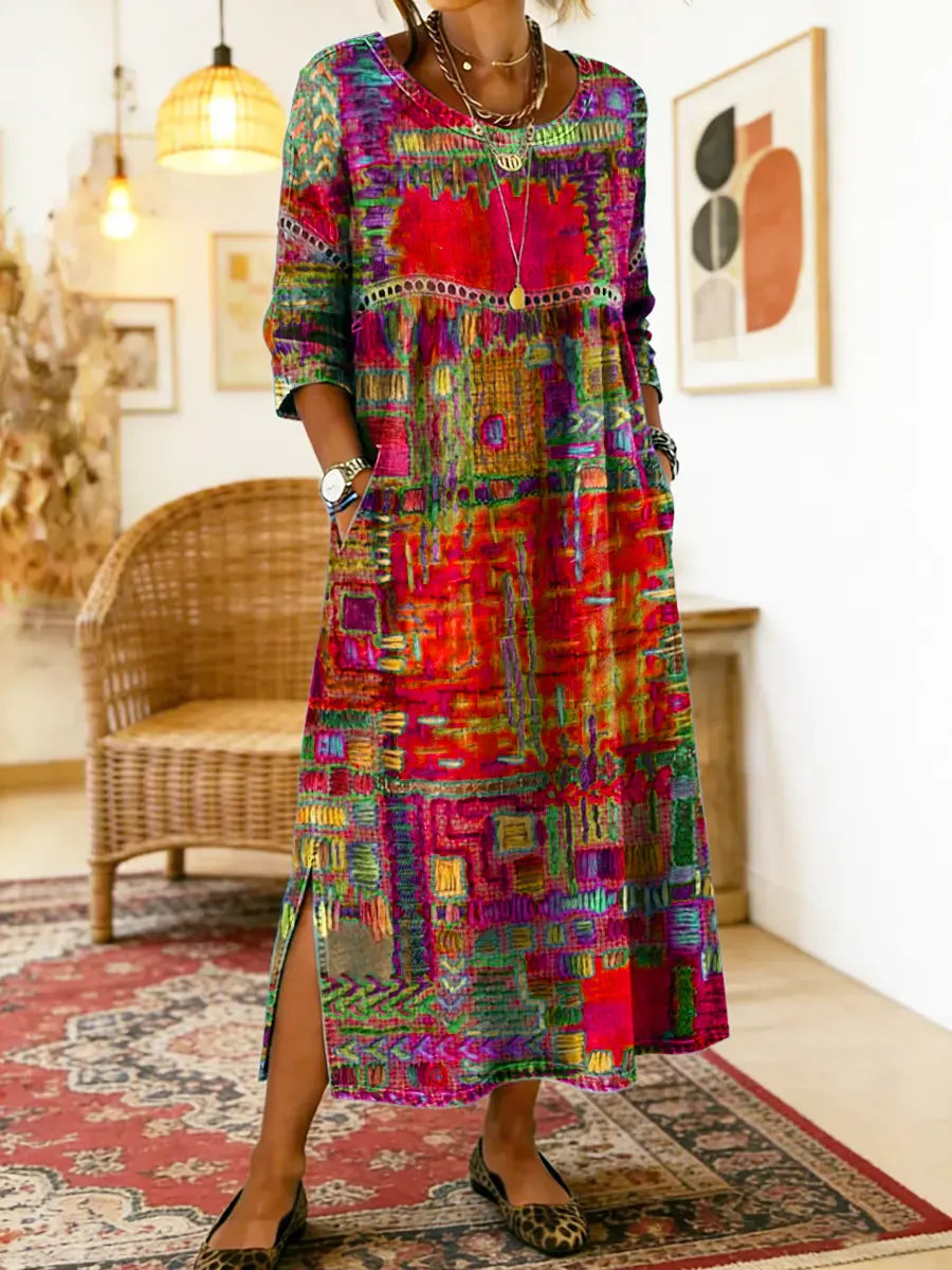 Mariana | Vestido Denim con Patchwork Étnico
