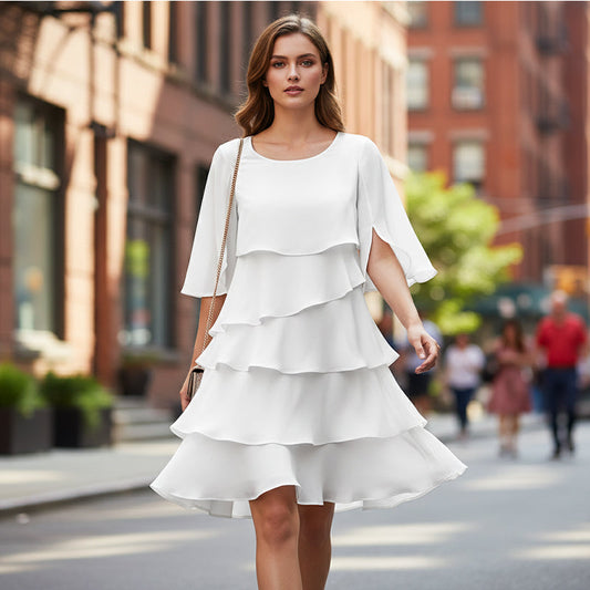 Camila | Vestido Elegante de Capas con Mangas Abullonadas