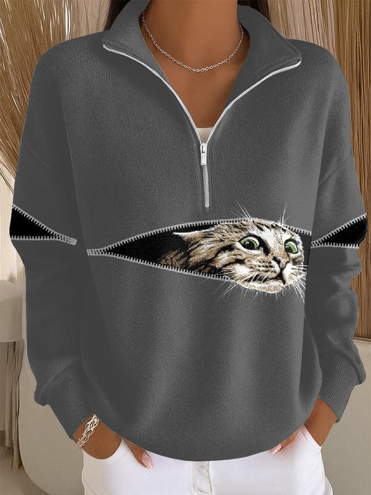 Camila – Sudadera Casual con Arte de Gato para Mujeres
