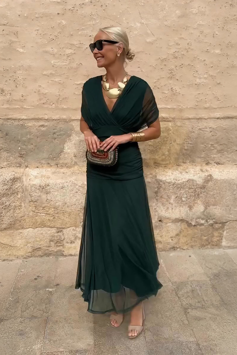 Luisa | Elegante vestido largo de fiesta con cuello en V