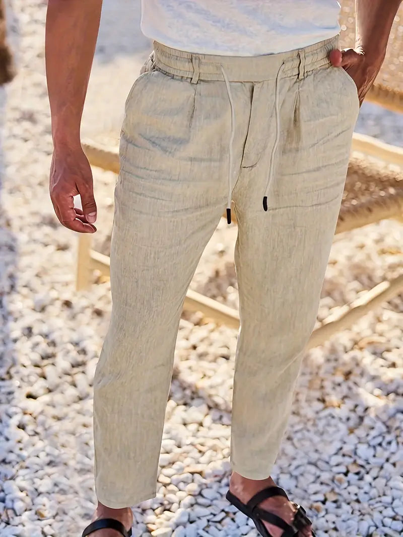 NICHOLS | PANTALONES LARGOS DE LINO CON CORDÓN