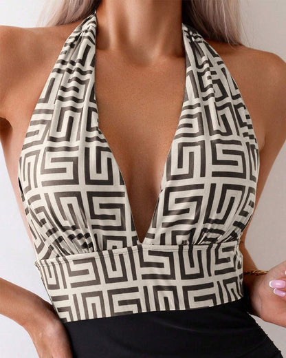 Elegante Bañador de Una Pieza con Estampado y Espalda Abierta