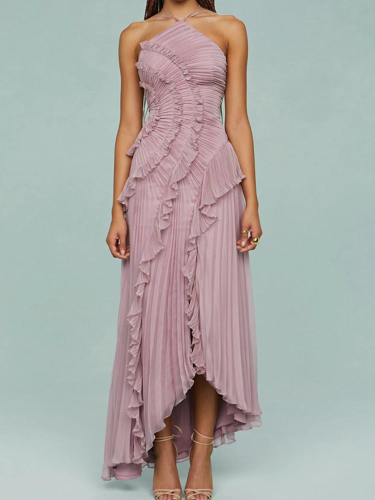 Elegante Vestido Largo de Tirantes con Pliegues y Aberturas