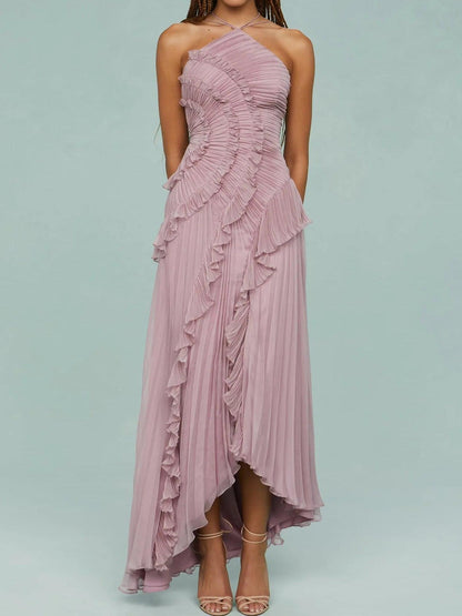 Elegante Vestido Largo de Tirantes con Pliegues y Aberturas