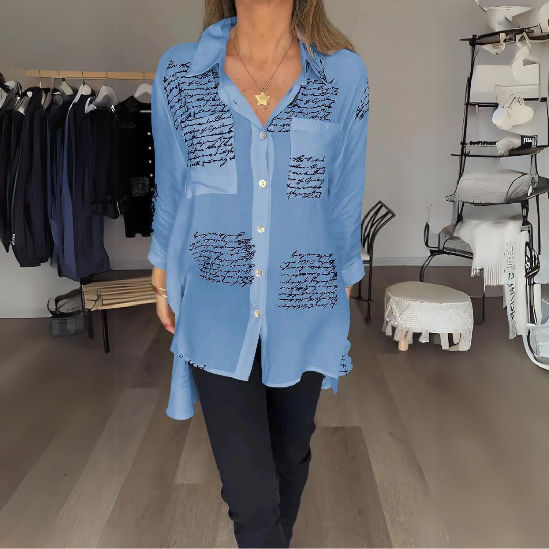 Zoey Camisa de Botones con Estampado Manuscrito