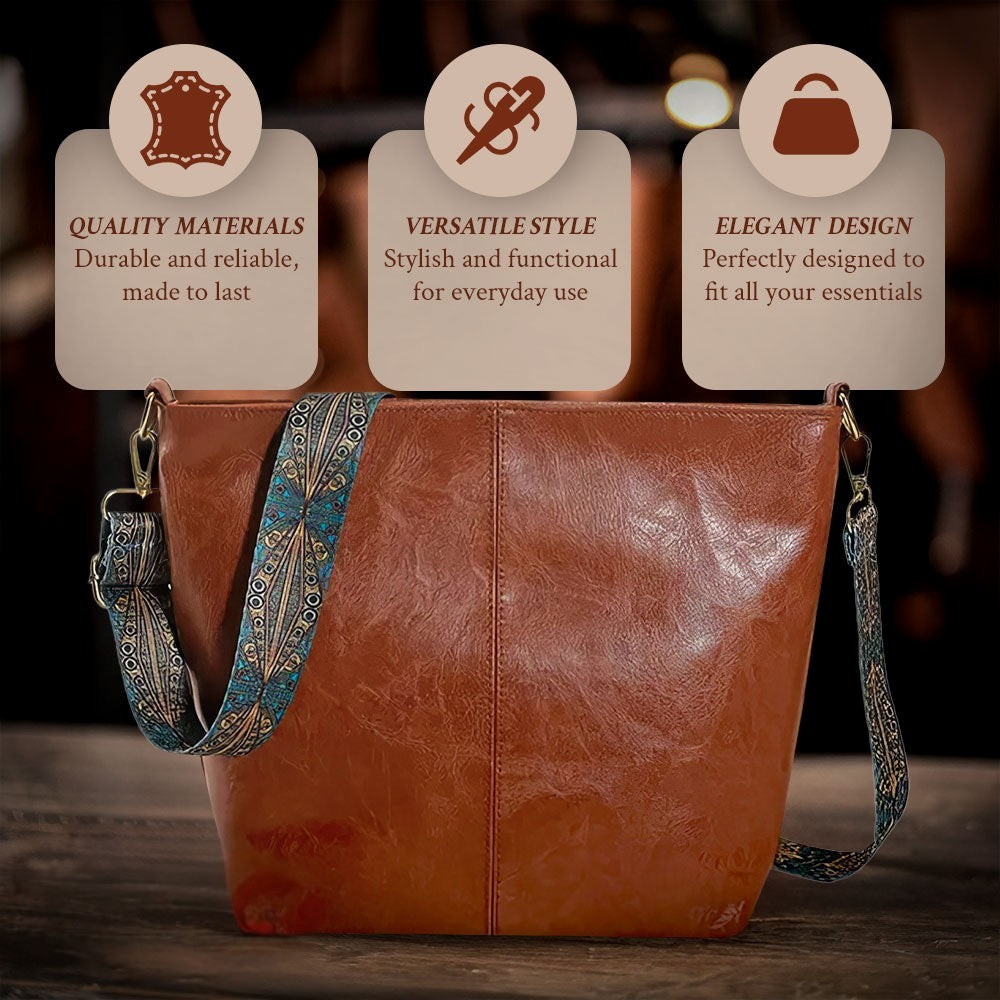 Elegante bolsa de hombro de piel vintage