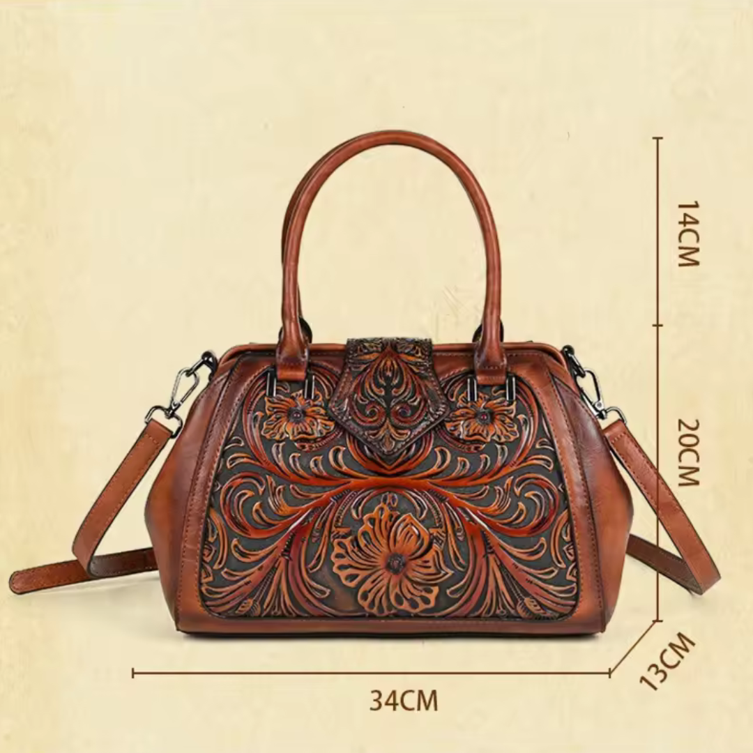 Bolso de cuero con grabado floral