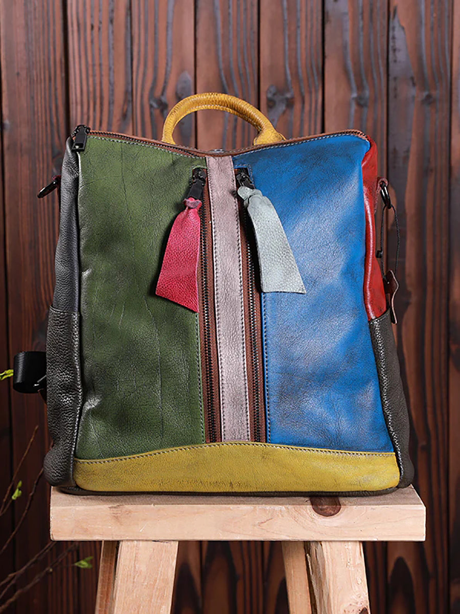 Gabriela | Mochila de Cuero Multicolor con Cremallera