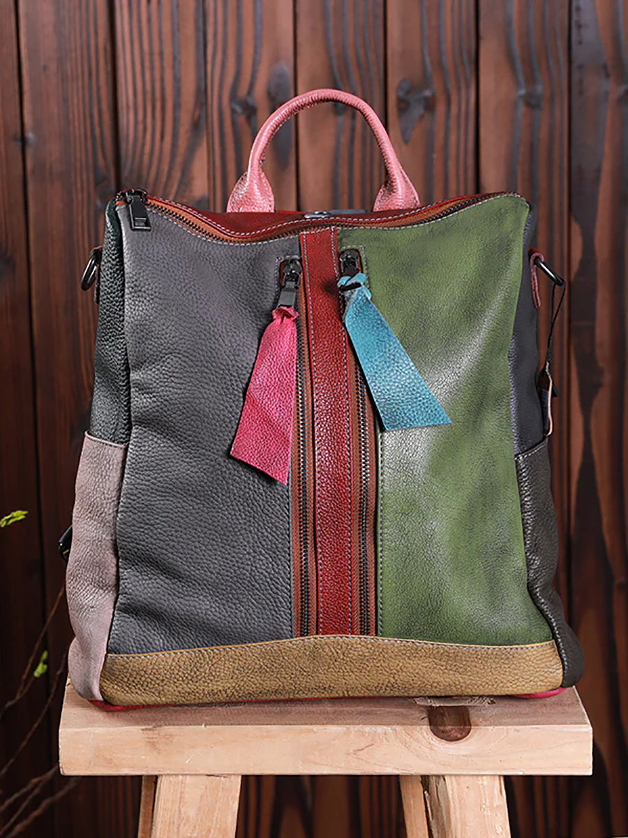 Gabriela | Mochila de Cuero Multicolor con Cremallera