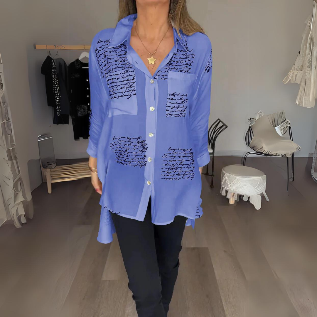 Zoey Camisa de Botones con Estampado Manuscrito