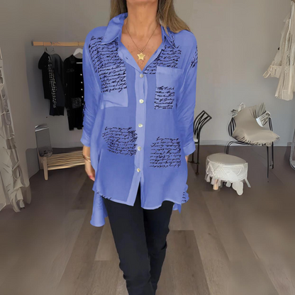 Zoey Camisa de Botones con Estampado Manuscrito