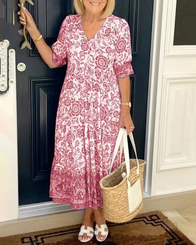 Manolita | Elegante vestido floral con cuello en V