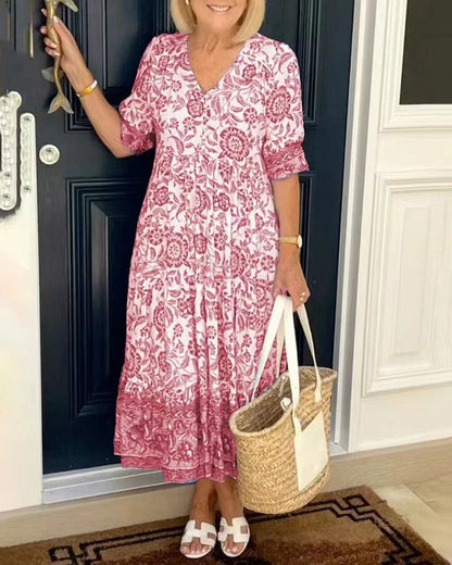 Manolita | Elegante vestido floral con cuello en V