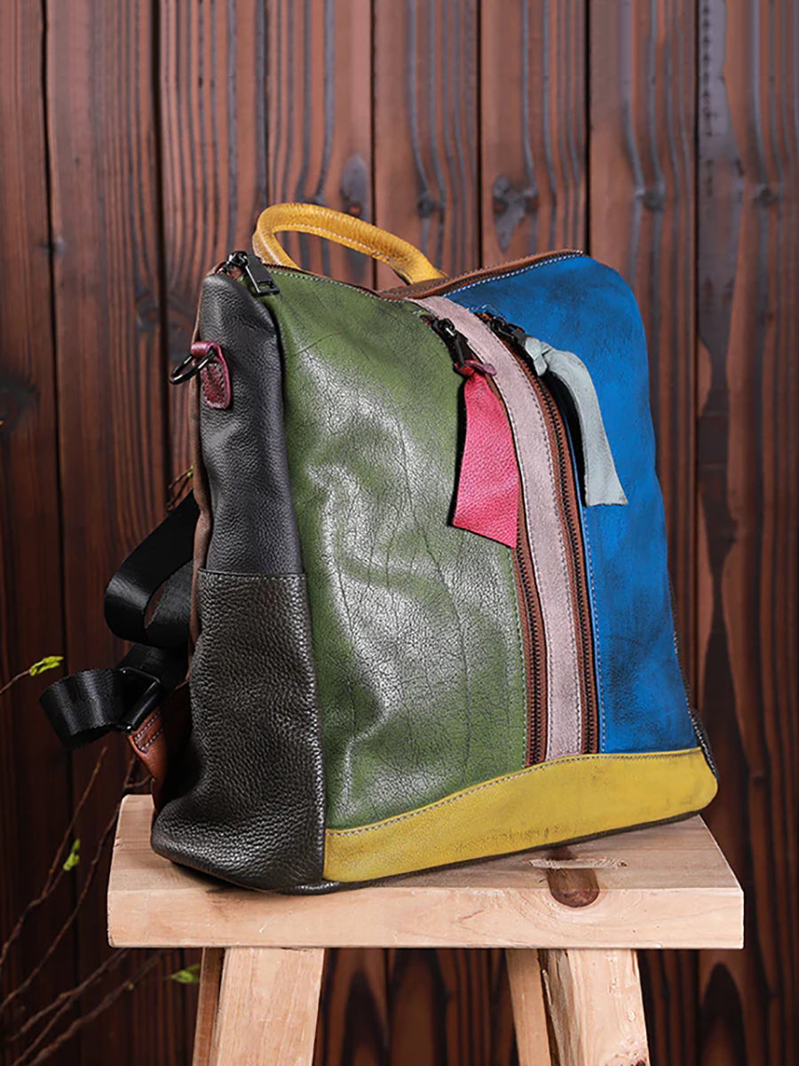 Gabriela | Mochila de Cuero Multicolor con Cremallera