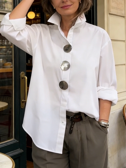 Blusa de Lino de Algodón con Cuello Elegante y Botones de Metal