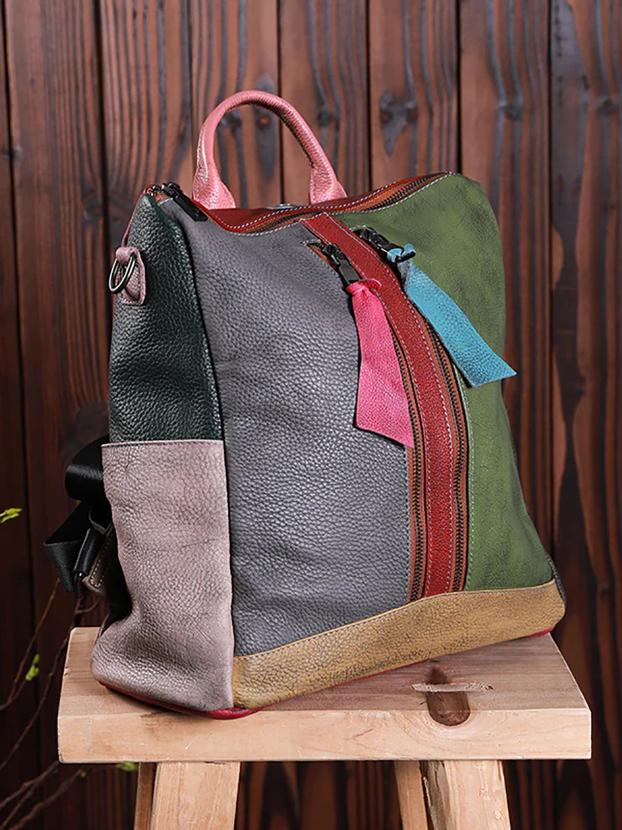 Gabriela | Mochila de Cuero Multicolor con Cremallera