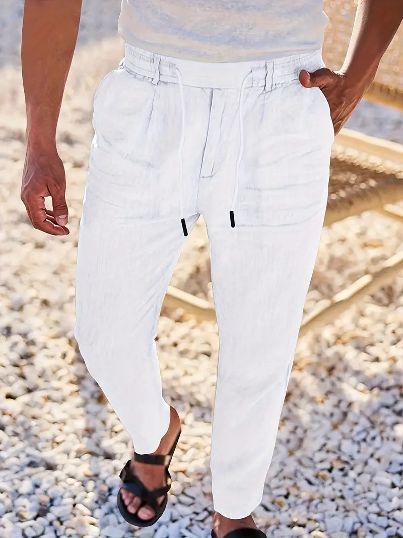 NICHOLS | PANTALONES LARGOS DE LINO CON CORDÓN