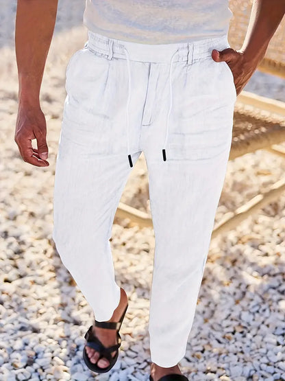 NICHOLS | PANTALONES LARGOS DE LINO CON CORDÓN