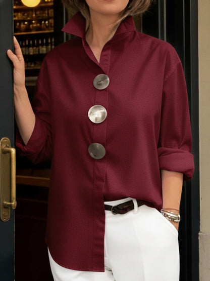 Blusa de Lino de Algodón con Cuello Elegante y Botones de Metal