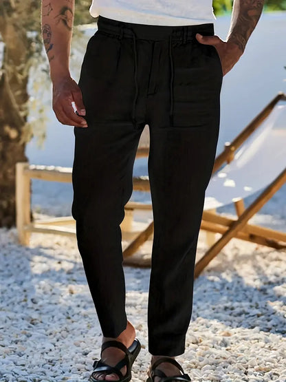 NICHOLS | PANTALONES LARGOS DE LINO CON CORDÓN