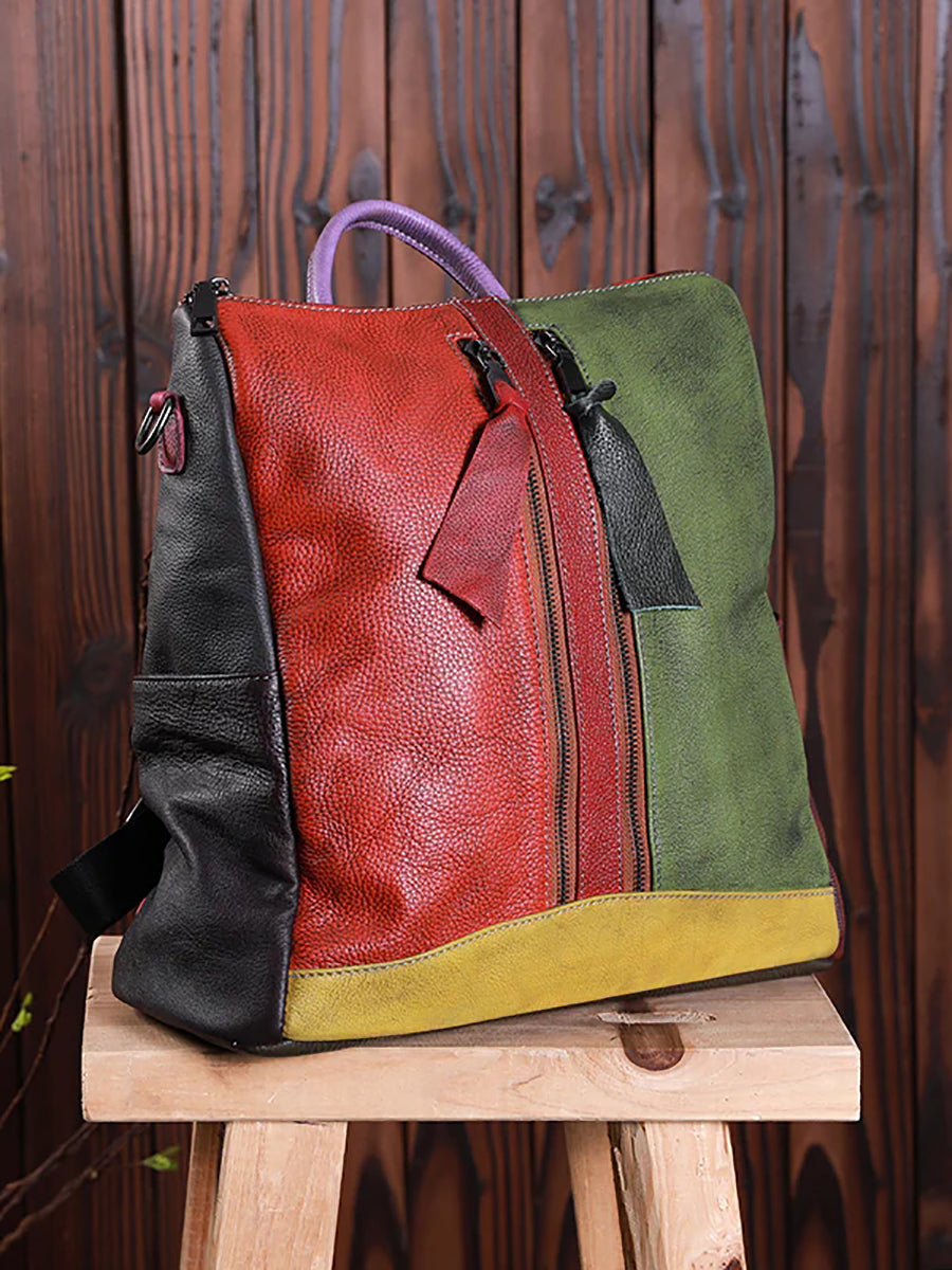 Gabriela | Mochila de Cuero Multicolor con Cremallera