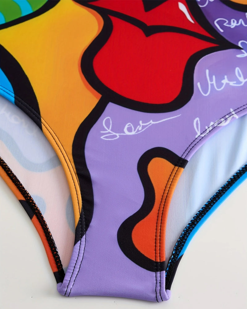 Elegante Maillot de Baño Sin Mangas Estampado de Una Pieza