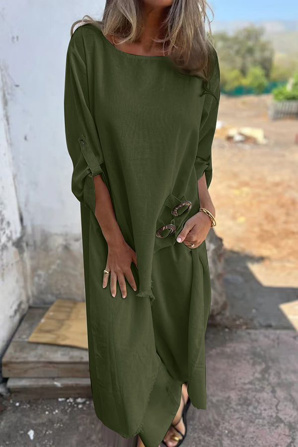 Jamilah – Conjunto de Blusa y Pantalones con Detalle de Anillo en Mezcla de Lino
