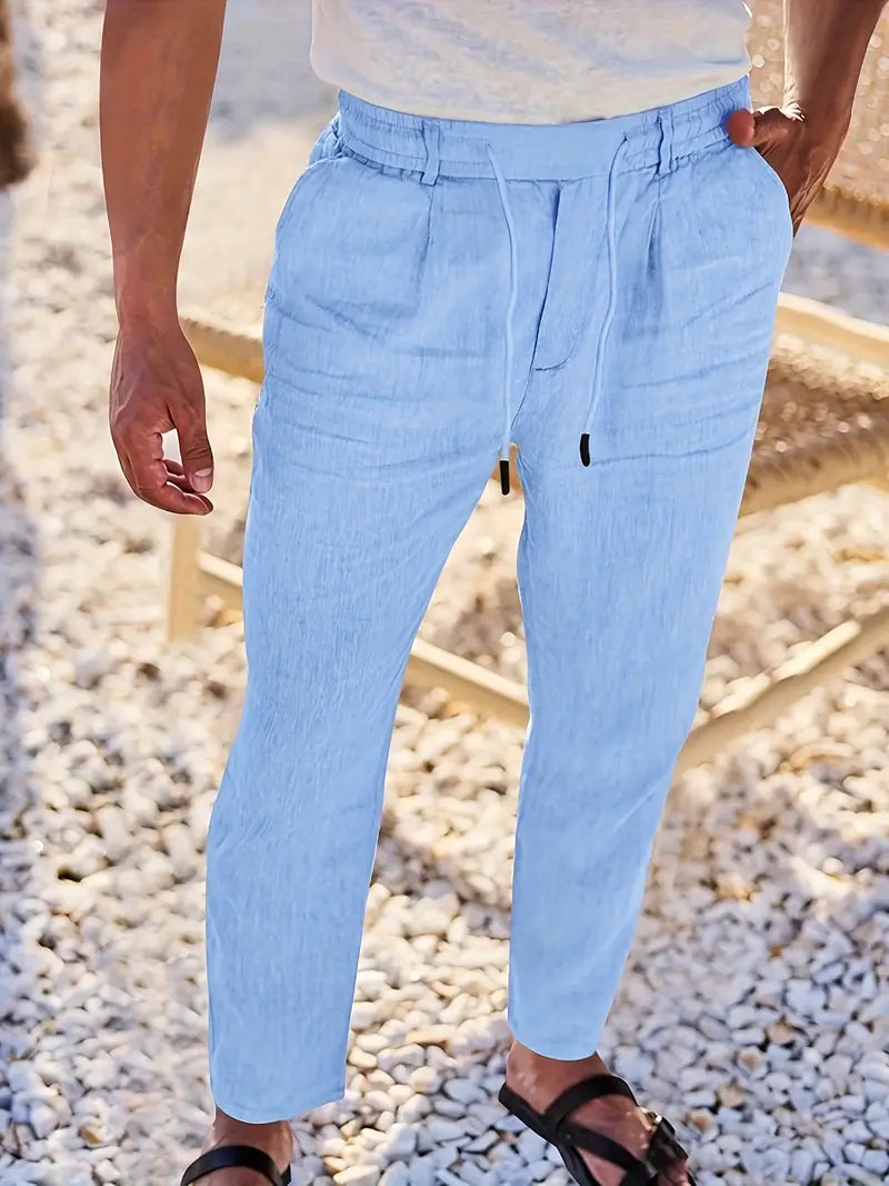 NICHOLS | PANTALONES LARGOS DE LINO CON CORDÓN
